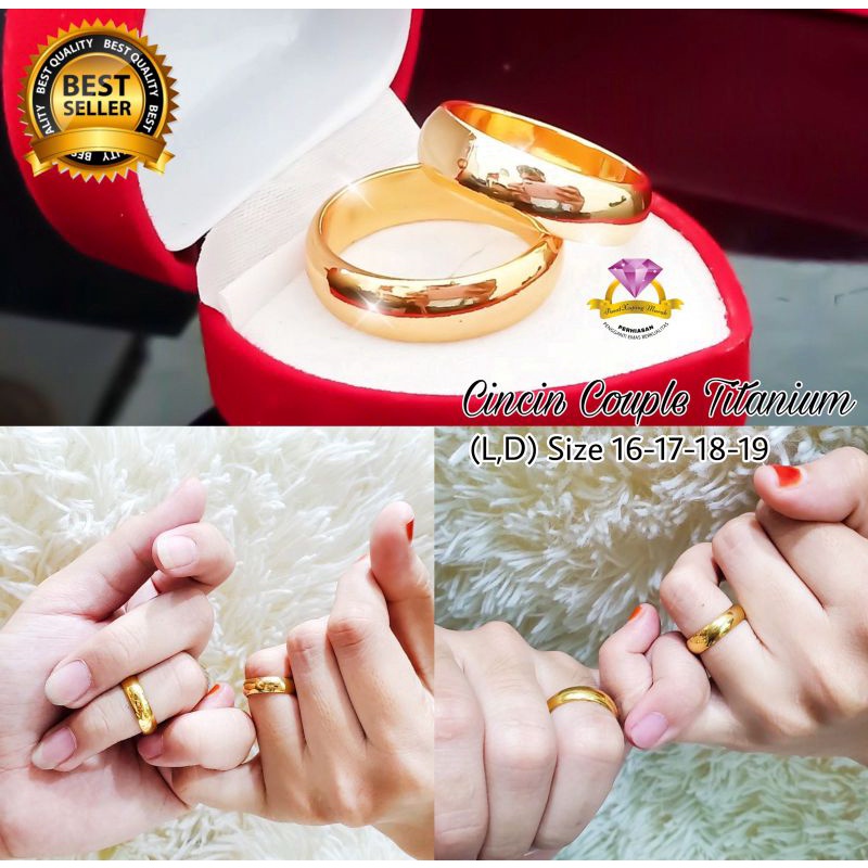 Cincin Titanium Polos Couple Wanita Pria warna emas TEBAL Harga Satuan