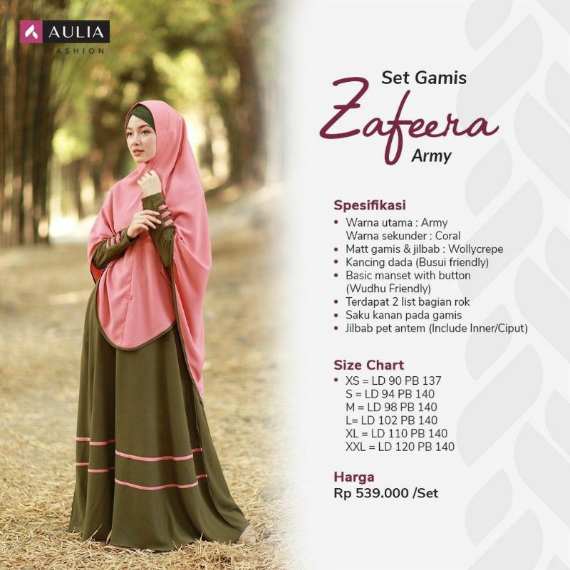 [AULIA] SALE 30% AULIA SET GAMIS ABAYA DRESS SET HIJAB KERUDUNG SYAR'I  ZHAFEERA ARMY CORAL BAHAN WO