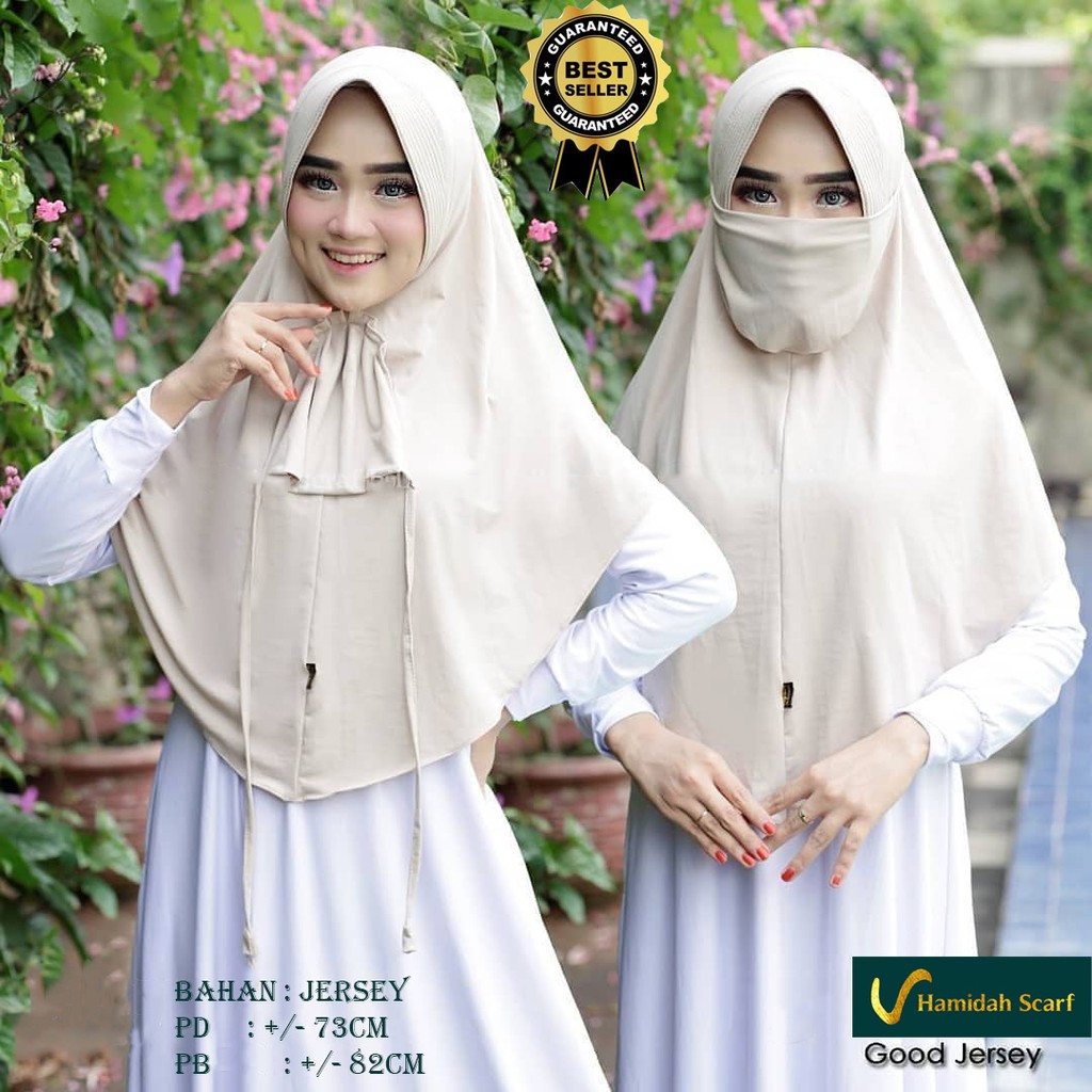 JILBAB MASKER TERBARU TERLARIS  TERMURAH HAMIDAH 2 in 1 POPPY (L)