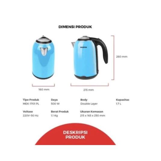 MASPION MEK-1701 PL KETTLE LISTRIK TEKO PEMANAS AIR HOTEL ELEKTRIK