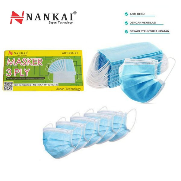 Masker Nankai 3 Ply Isi 50 Pc / Disposable Face Mask 3 Ply