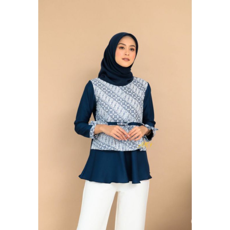 tey-17 Batik wanita ASJ SA HRB026 Kenongo Kemeja Tosca Pendek-Navy