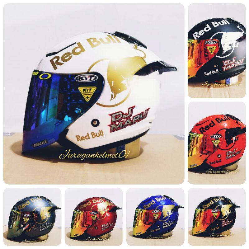 helm half face kyt dj maru paket ganteng red bull