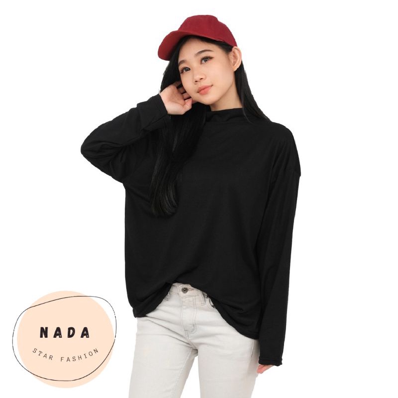 BEST SELLER Manset Hitam Size Besar XXL Jumbo Lengan Panjang Leher Tinggi Turtle Neck Kaos Rangkapan