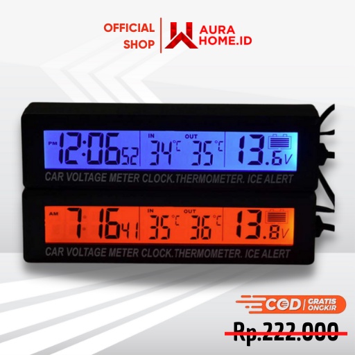 Jam Digital LCD Mobil dengan Thermometer Battery Voltage Monitor / Jam Digital Mobil Dashboard Dasbo