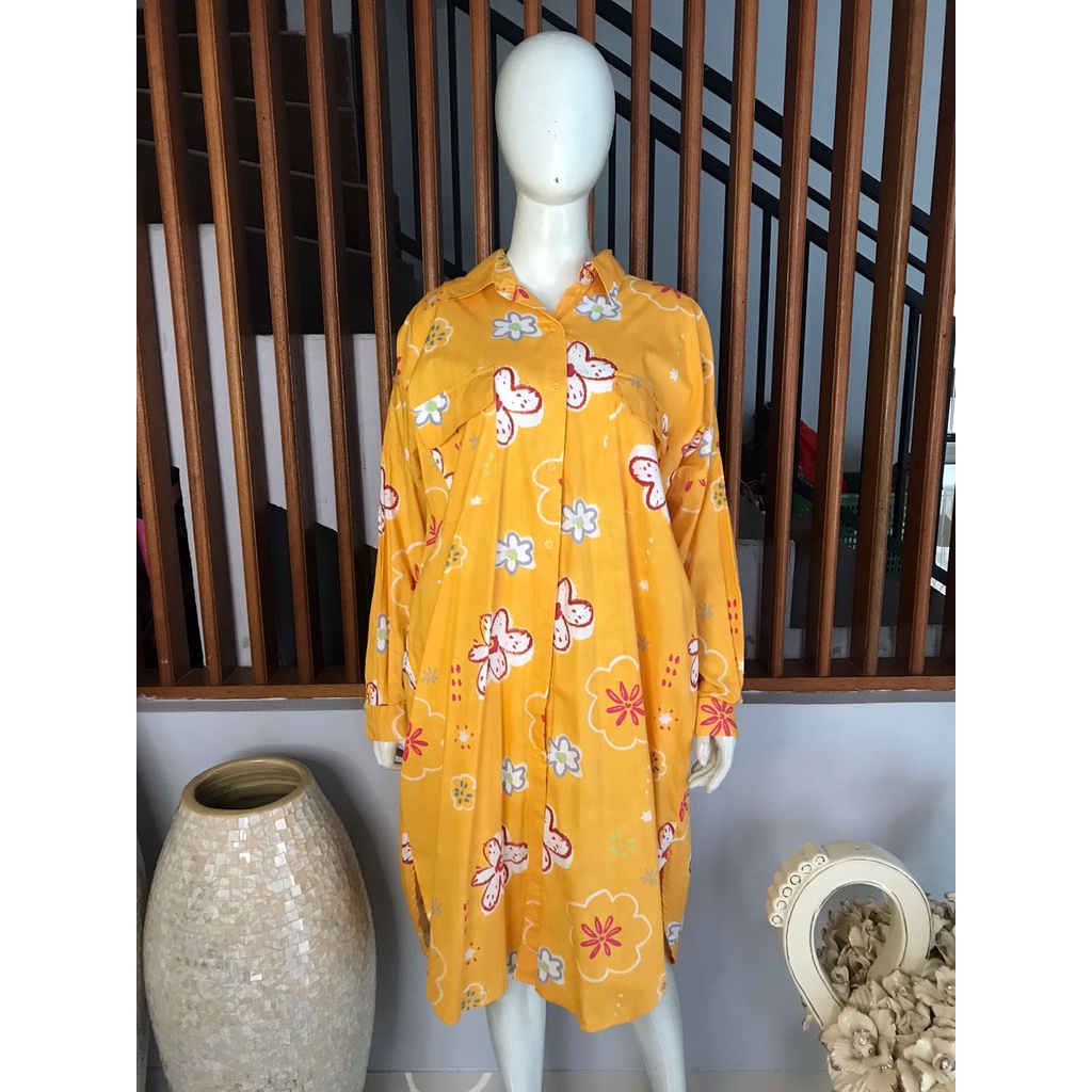 KEMEJA PANJANG CALLA THE LABEL YELLOW MOTIF BUNGA BUNGA