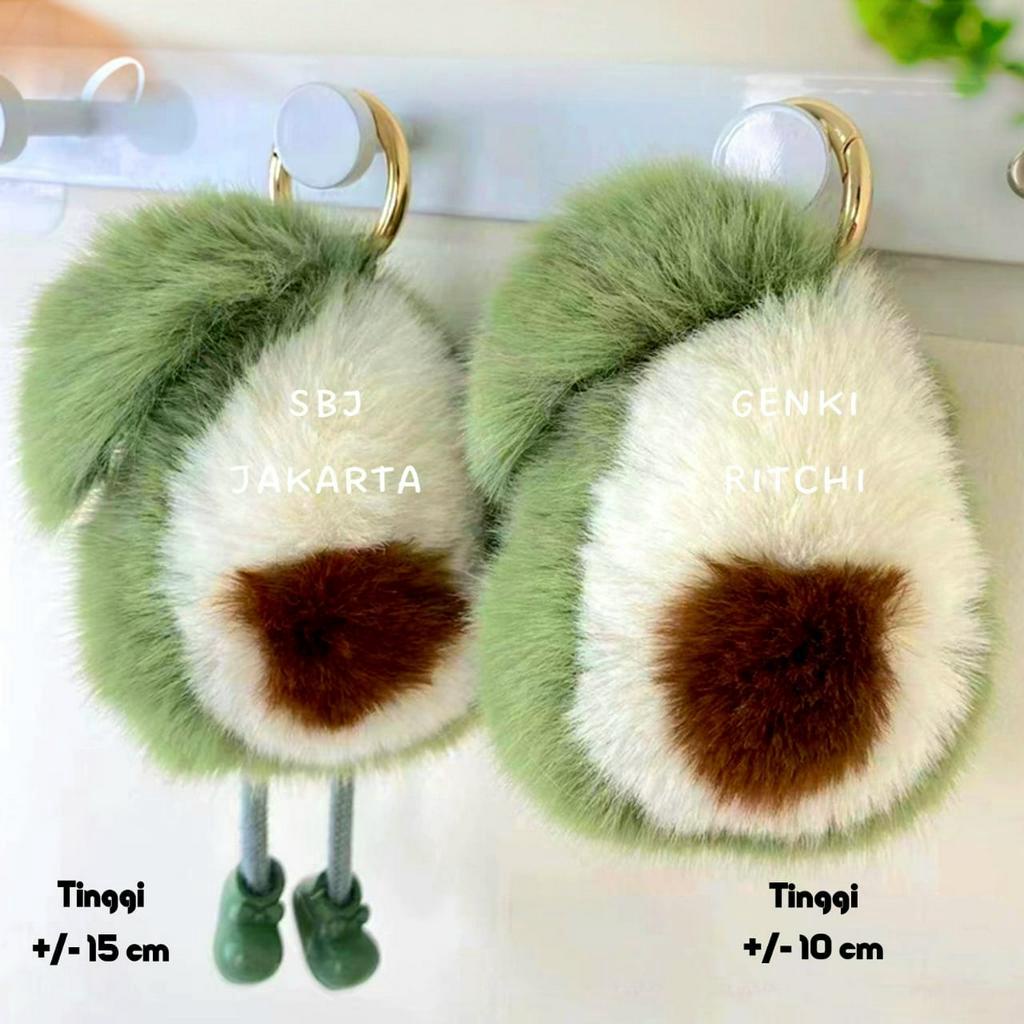 Gantungan kunci alpukat / Keychain avocado / Hiasan tas / Liontin tas bahan plush doll bulu pom pom