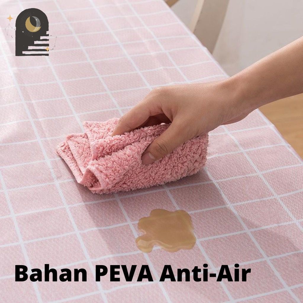 Taplak Meja Makan Ruang Tamu ZamZam PEVA Anti Air Motif Kotak Aesthetic Nordic Tebal 137x180 cm