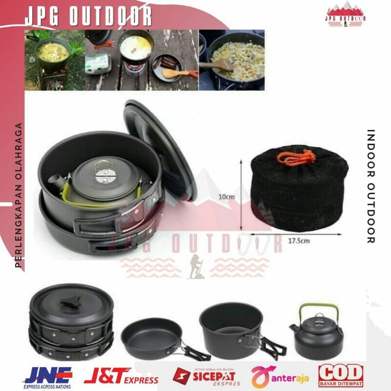 Cooking Set DS 308 Nesting DS308 Plus Teko Teapot Kettle Alat Masak Camping Outdoor Portable