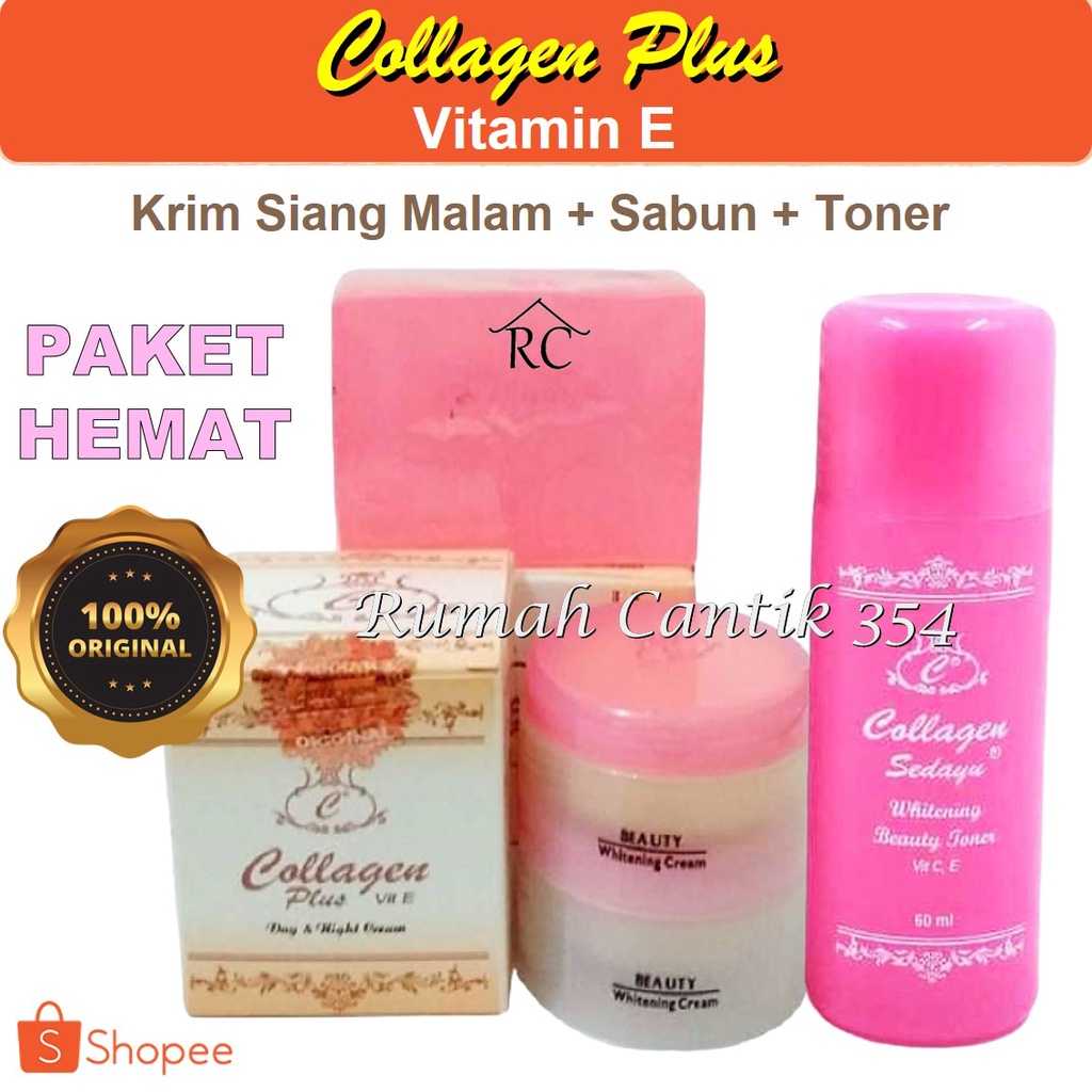 Paket Super Komplit Collagen Day Night Cream &amp; Sabun Wajah Toner Collagen Rumah Cantik 354 Paket Lengkap 4 in 1 Perawatan Wajah