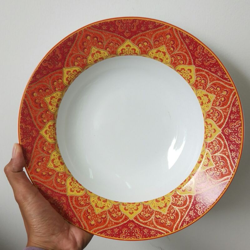 SOUP PLATE PIRING CEKUNG KERAMIK PIRING PASTA PLATE SANGO HIAS MOTIF BATIK VINTAGE UKIR OREN ORANYE