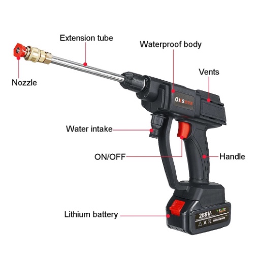 288V nirkabel tekanan tinggi cuci mobil pistol air portabel mesin pembersih jet tekanan tinggi