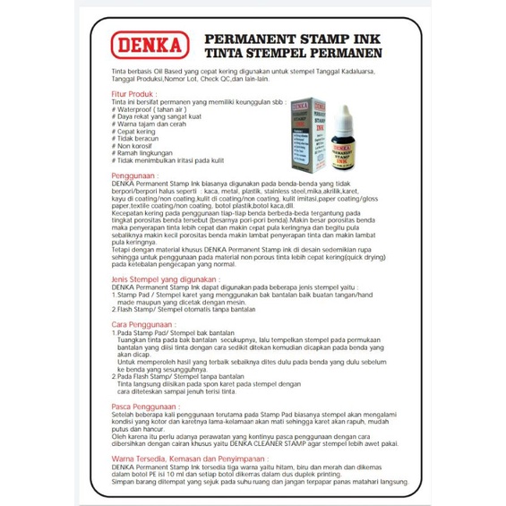 Denka Tinta stampel permanen / permanent stamp ink 10 ml hitam, merah dan biru