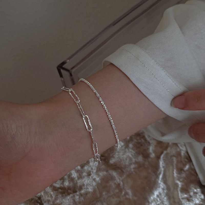 We Flower Gelang Bangle Rantai Silver Hias Glitter Bunga Minimalis Untuk Wanita