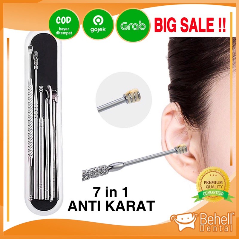 ALAT PEMBERSIH TELINGA // KOREK KUPING STAINLESS STEEL EAR CLEANER KOTOTAN SET ISI ANTI KARAT WAX BESI // PENGHILANG KOTORAN TELINGA 7in1 7nin 1  1 set isi 7