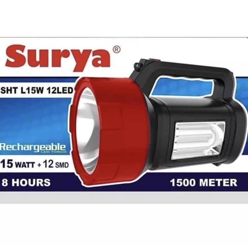 Surya Senter LED Super Terang 2in1 SHT L15W + Light SMD 12 LED Rechargeable Jarak Cahaya 1500 Meter Tahan 8 Jam