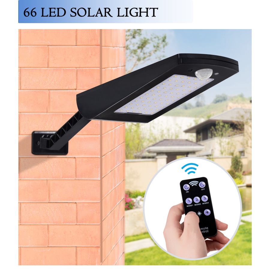 Lampu Jalan Sensor Gerak PIR Energy Surya Lampu Taman 66 LED Solar Tenaga Surya Dengan Sensor Gerak Waterproof tahan air anti air Upgraded 66 Led Solar Light Outdoor Waterproof Street Light Rotable Pole Solar Street Lamp Wall Lamp With 3 Modes For Garden