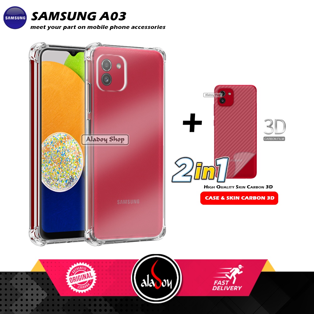 Case Samsung A03 Ultra Slim Anti Crack Soft Case Casing + Skin Carbon 3D Film