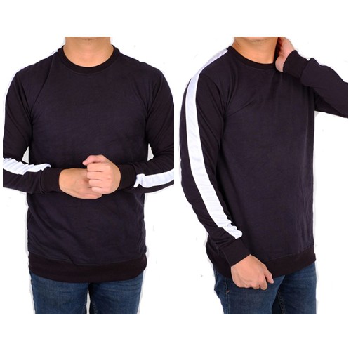 Jaket sweater lengan panjang hitam kombinasi putih / sweater pria lengan panjang