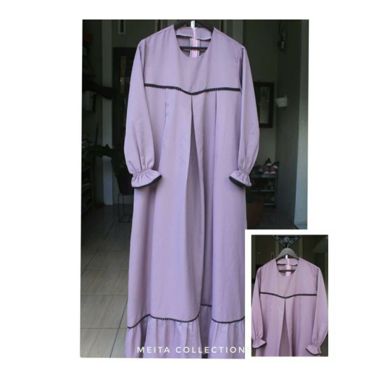 Atqia_Mart - Gamis Renda Bumil Dress Panjang Muslimah Full Renda Wudhu Friendly Safeti Aurat Baju