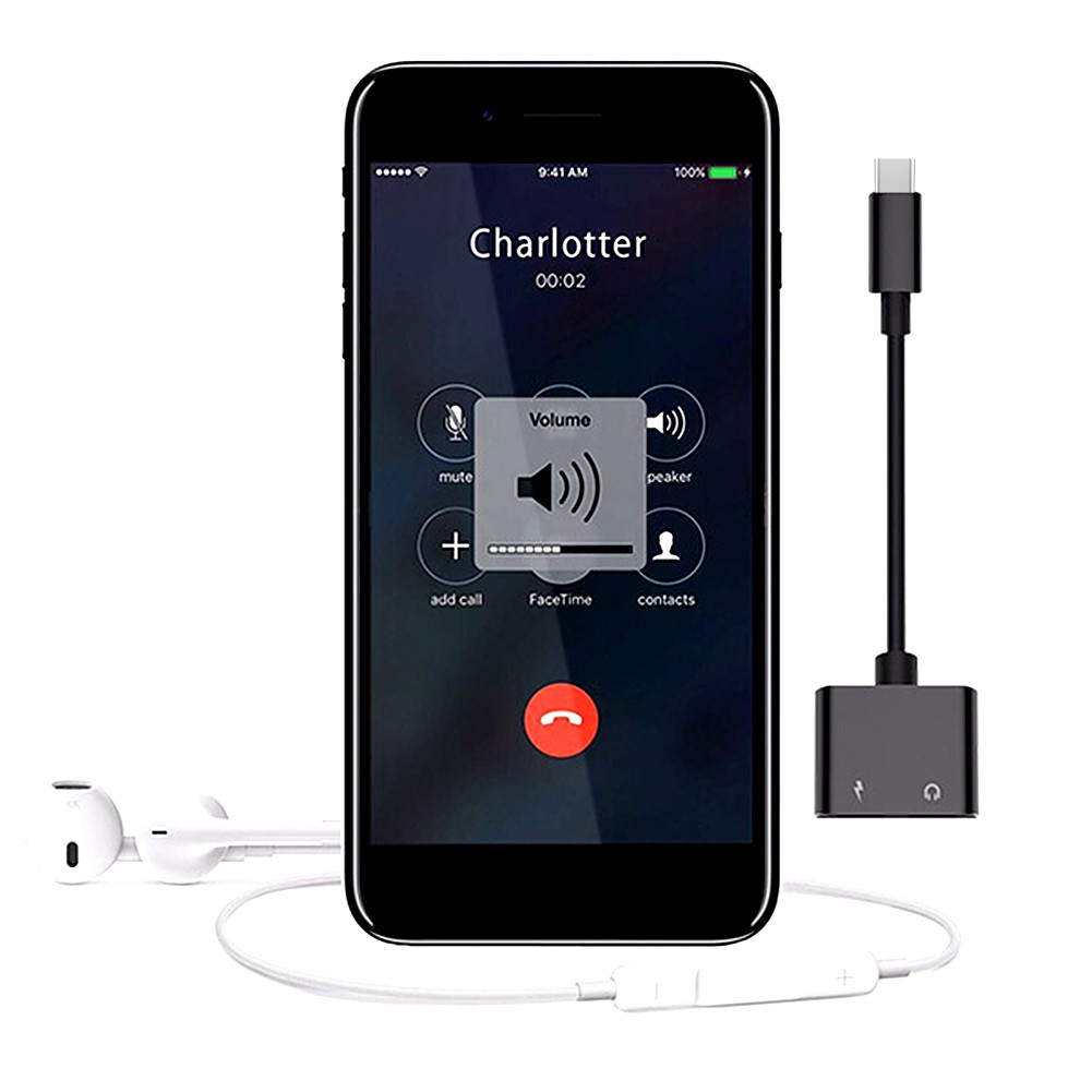 Adapter USB Type C to AUX 3.5mm Headphone + USB Type C - W1O33 - Black