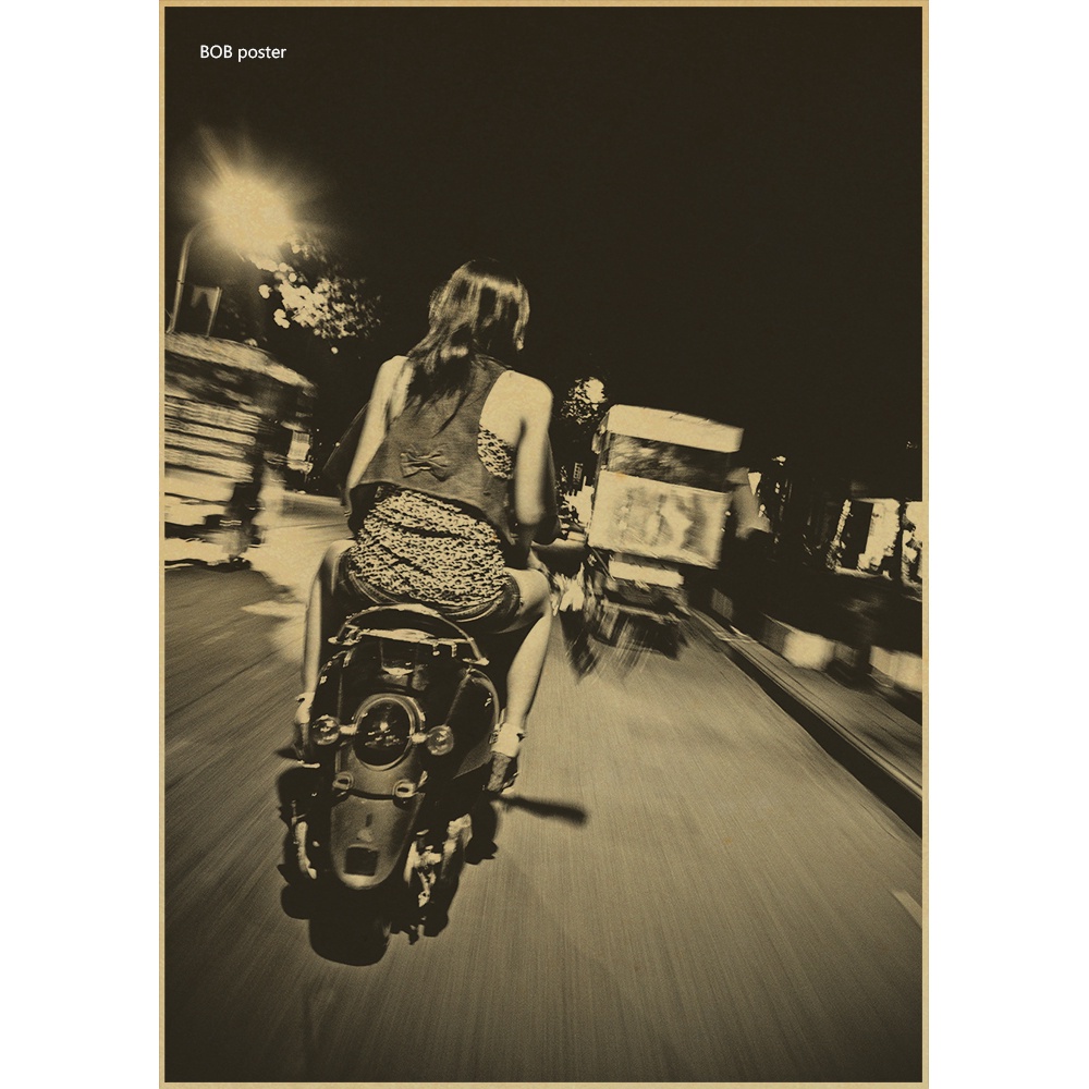 Vintage Sexy woman punk  poster Motorcycle Retro kraft paper Poster home bar Decorative wall sticker