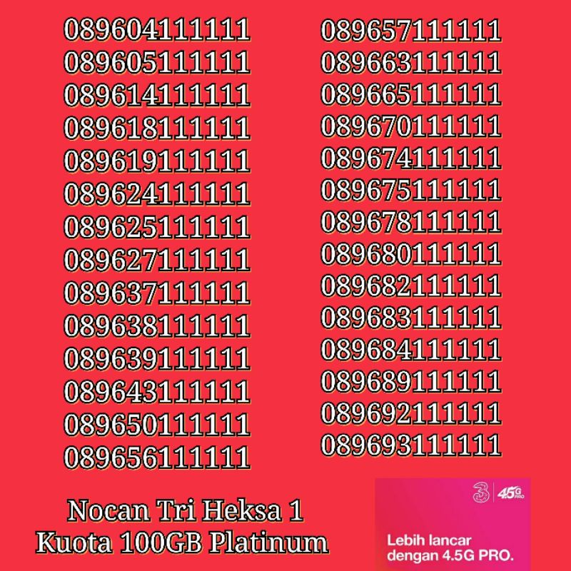 NOCAN Nomor Cantik Hexa Heksa 1, 2, 3, 4, 5, 6, 7, 8 & 9 Lengkap Pilihan Nomor bisa di Slide ke kiri
