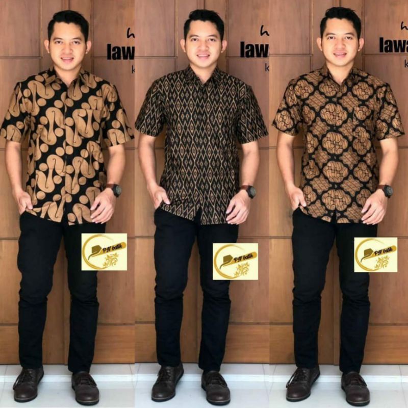 Batik Pria Lengan Pendek premium BATIK BERKAH HRB026 motif KERATONAN Kode 002 size M L XL