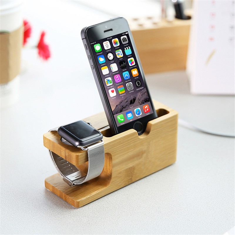 Stand Holder Wood Dudukan HP Smartphone Kayu Jam Tangan Smartwatch Apple Watch Dock Android