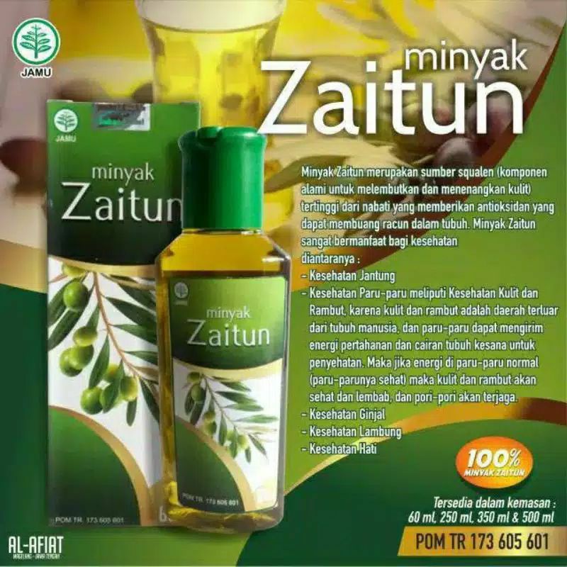 

Minyak Zaitun Al-afiat /MINYAK ZAITUN OLES /MINYAK ZAITUN MINUM /HERBAL KOLESTROL