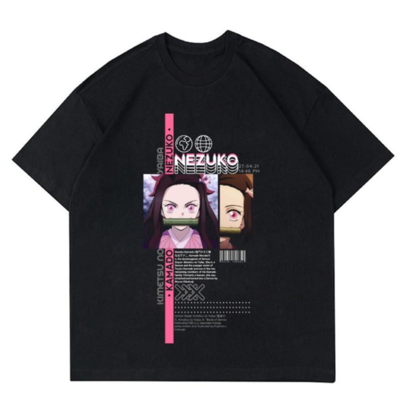 Kaos Nezuko Kamado Tee Baju Anime Kimetsu No Yaiba Series Demon Slayer Vintage Oversize Oversized T-