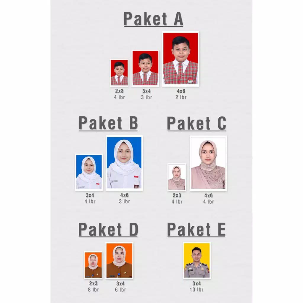 Jual (PAKET) JASA CETAK PAS FOTO 2X3, 3X4, 4X6 FREE EDIT BACKGROUD