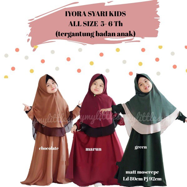 PROMO IYORA SYARI KIDS BO MOSSCRAPE 4-6 Tahun Gamis Syari Set Hijab Anak Perempuan Gamis Anak Murah