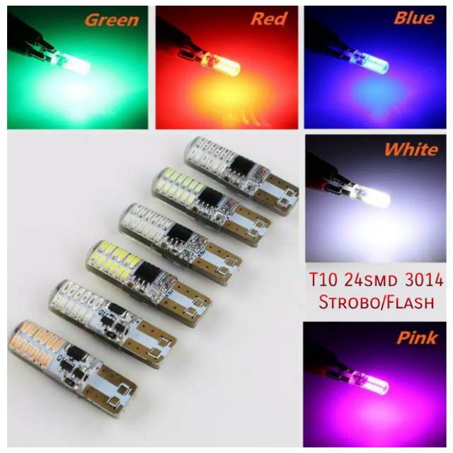 Lampu LED T10 tancap Senja/Kota Mobil/Motor STROBO KEDIP 24 mata SMD 3014 PnP