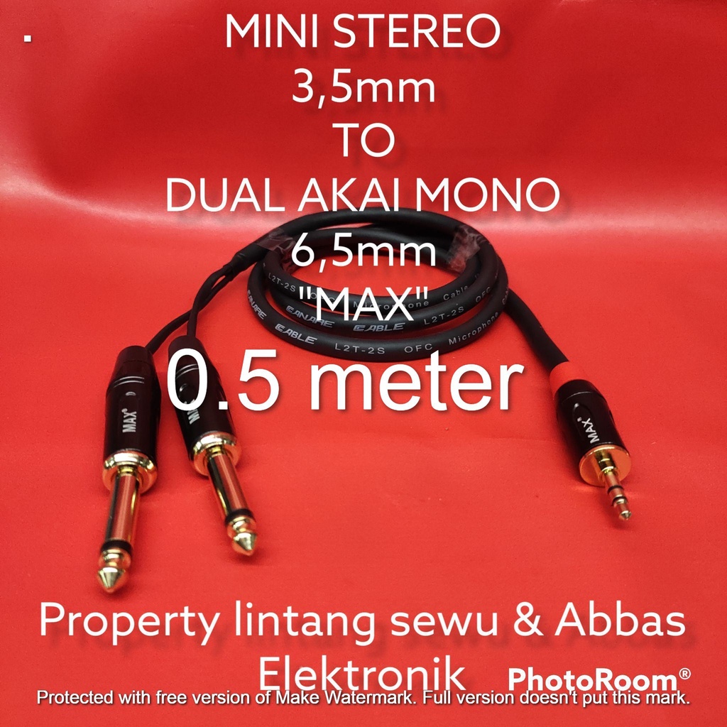 KABEL JEK MINI STEREO 3.5MM TO DUAL AKAI 6.5MM MAX 0.5 METER