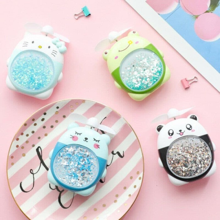 Kipas Angin Portable + LED + Glitter KT Mini Fan