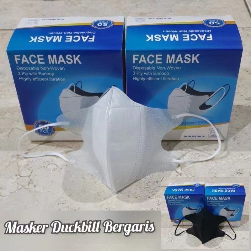 (PERBOX) MASKER DUCKBILL PUTIH HITAM DEWASA isi 50pcs