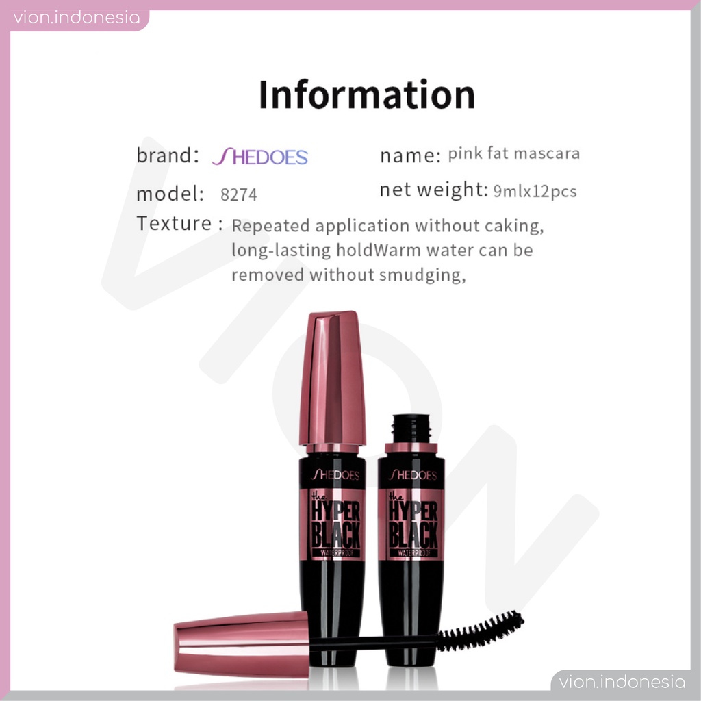 SHEDOES Hypercurl Mascara Fat Pink Big Eye Waterproof Volume Maskara Shedoes SD006