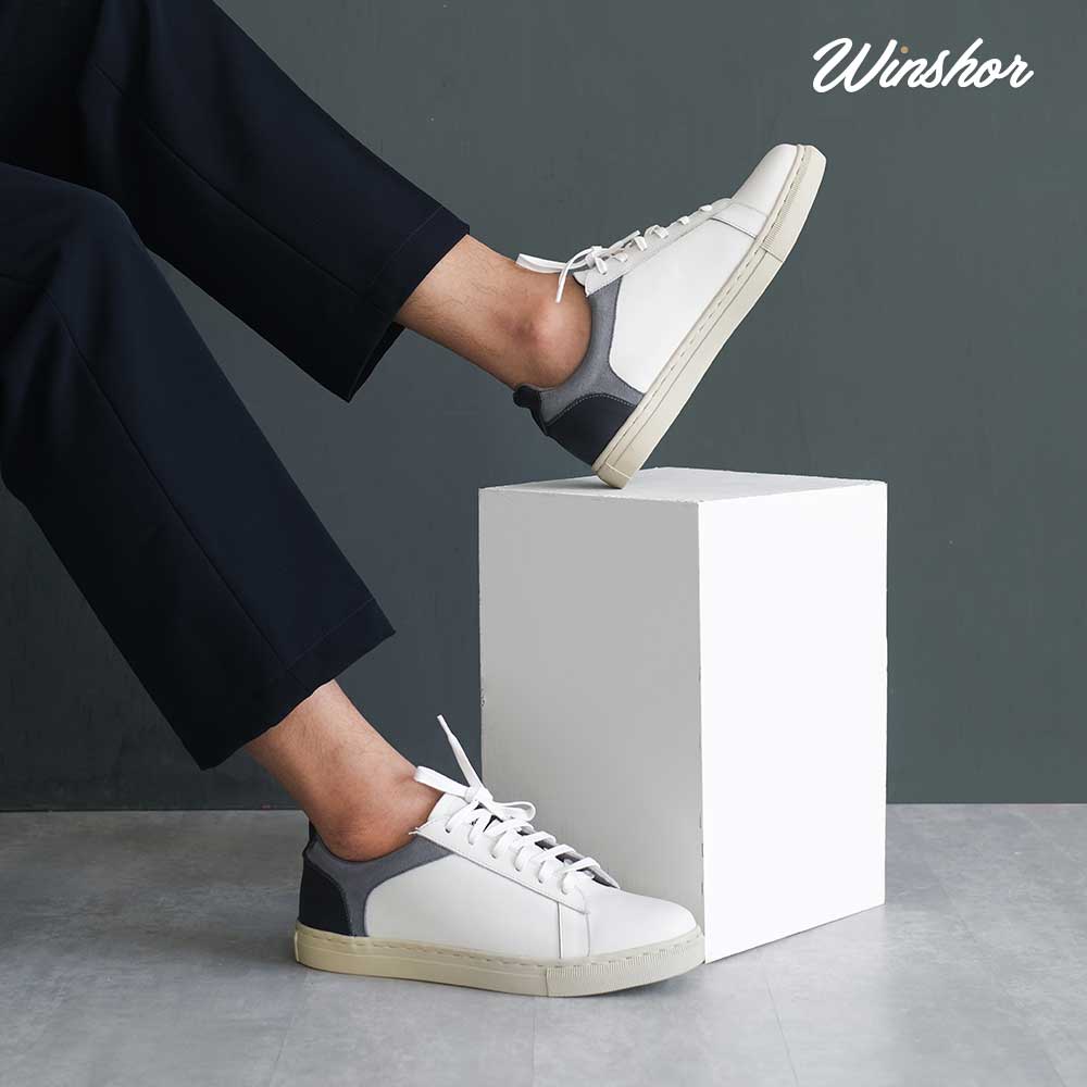 Sepatu Sneakers Kulit Pria - Winshor - Onyx - White Grey Navy