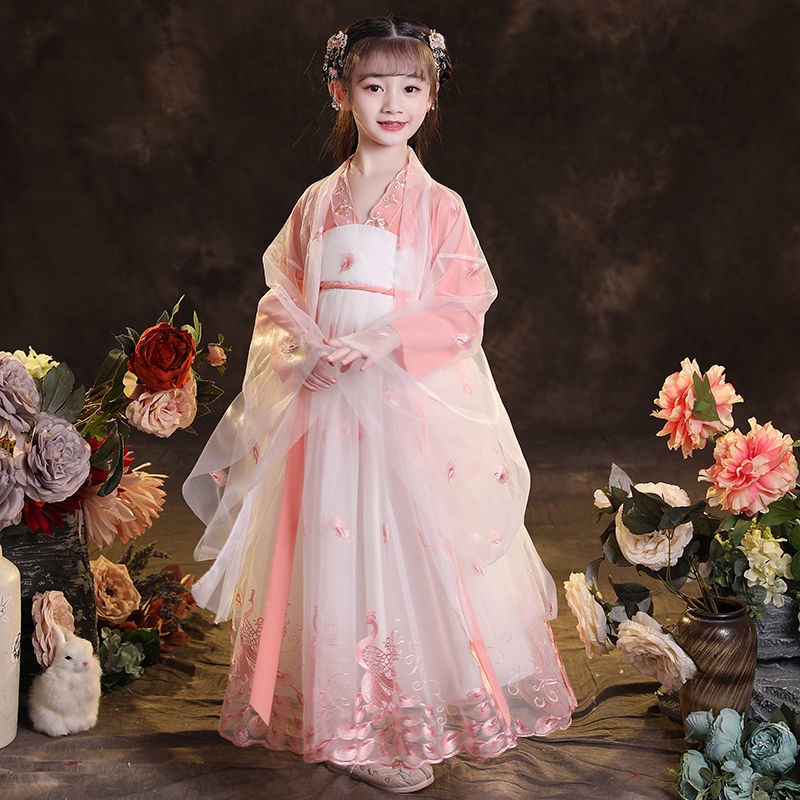 Hanfu girls autumn clothing ancient costume Super fairy jacket and dress fairy Autumn elegant kids'