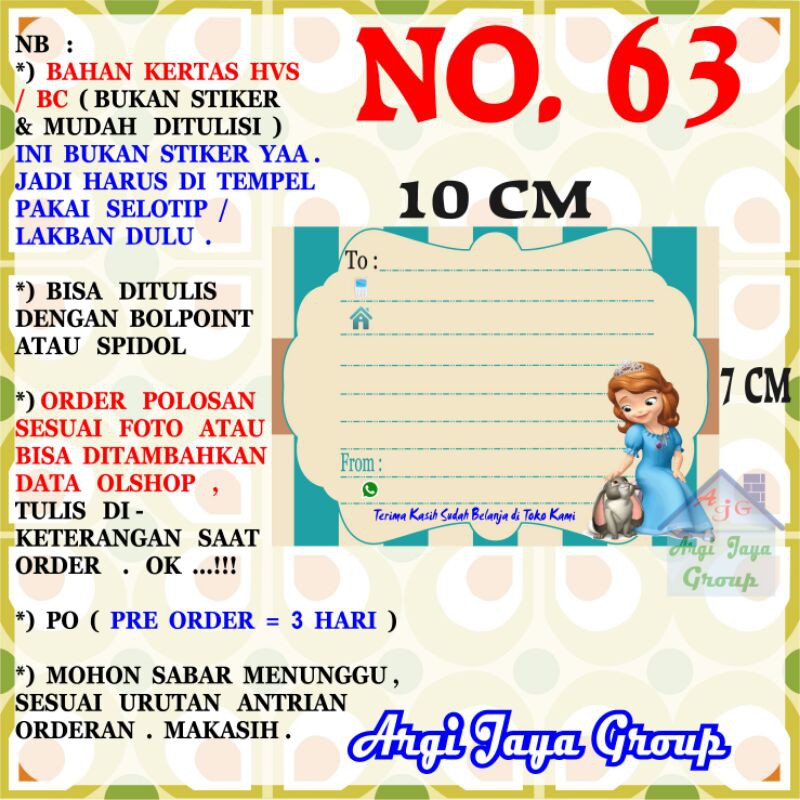 

Label Pengiriman Alamat Olshop Murah Nomer 63 - 10x7cm - Kertas BC (Manila)