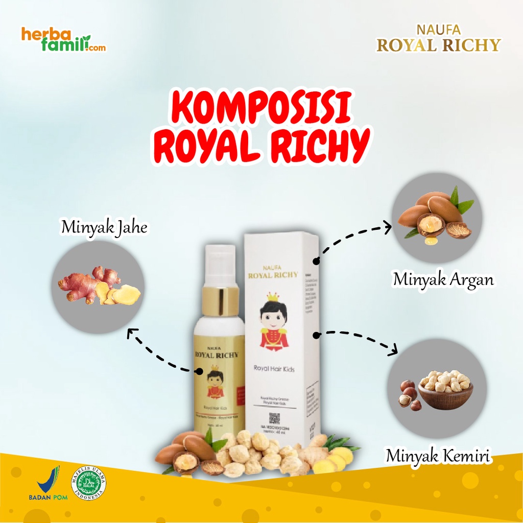 Naufa Royal Richy -  Serum Multivitamin Minyak Kemiri Penumbuh Penyubur &amp; Penebal Rambut Anak Bayi &amp; Dewasa