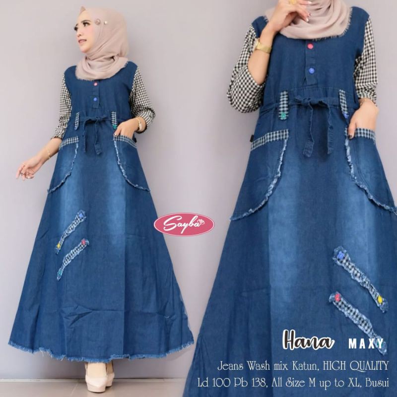 HANA MAXI. JEANS WASH ORI MIX KATUN. KANTONG DEPAN