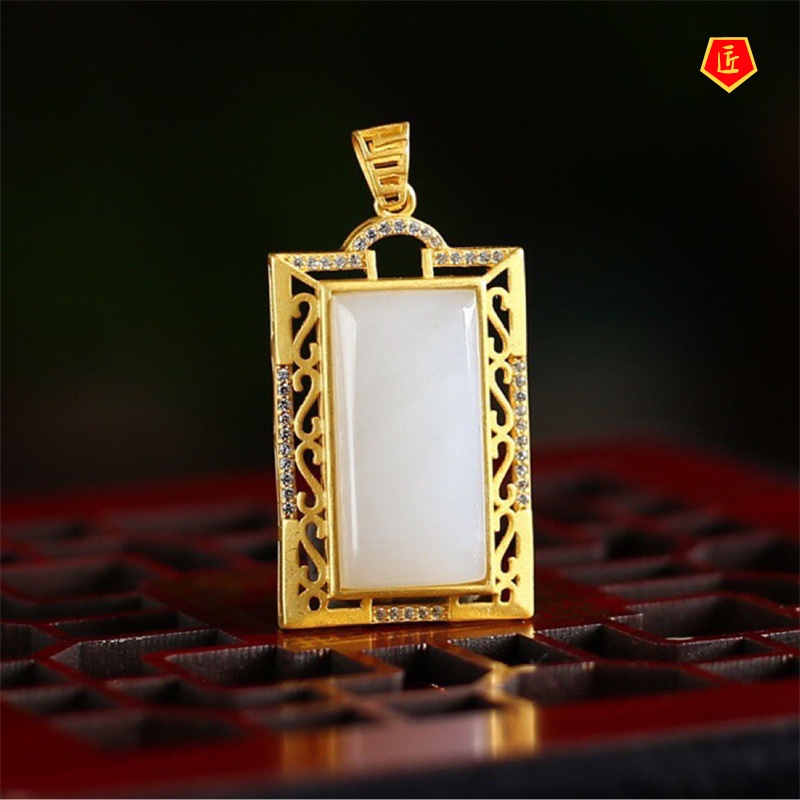 [Ready Stock]Hetian White Jade Necklace 925 Silver Inlaid Pendant Simple and Elegant