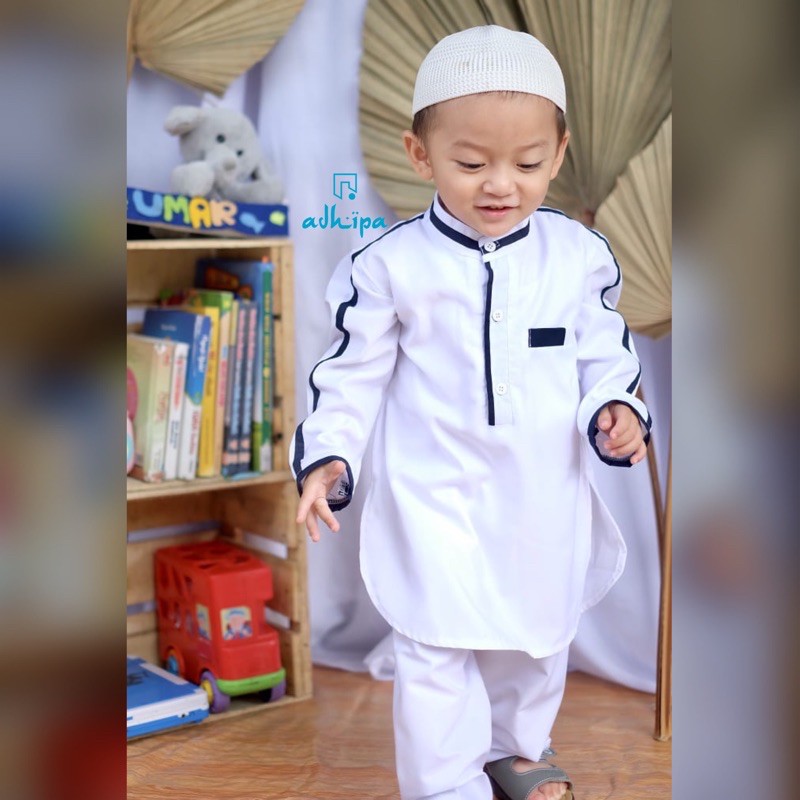 Setelan Baju Koko Pakistan Anak bayi warna Putih free Peci