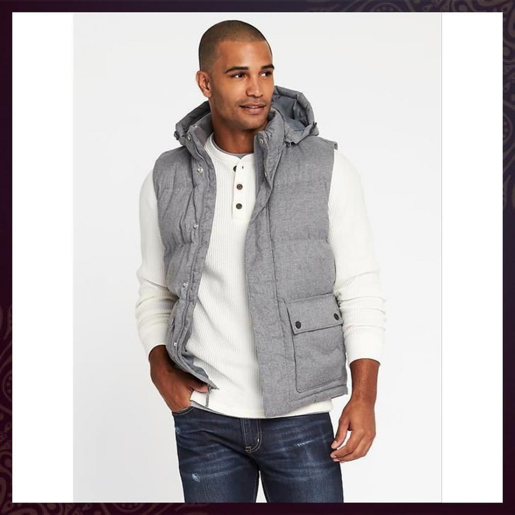 Rompi Old Navy Detachable Hood Frost Free Puffer Vest Grey