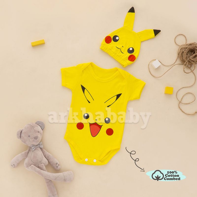 KOSTUM BAYI BAJU BAYI JUMPER BAYI MOTIF PIKHACU / BAJU BAYI KARAKTER POKEMON