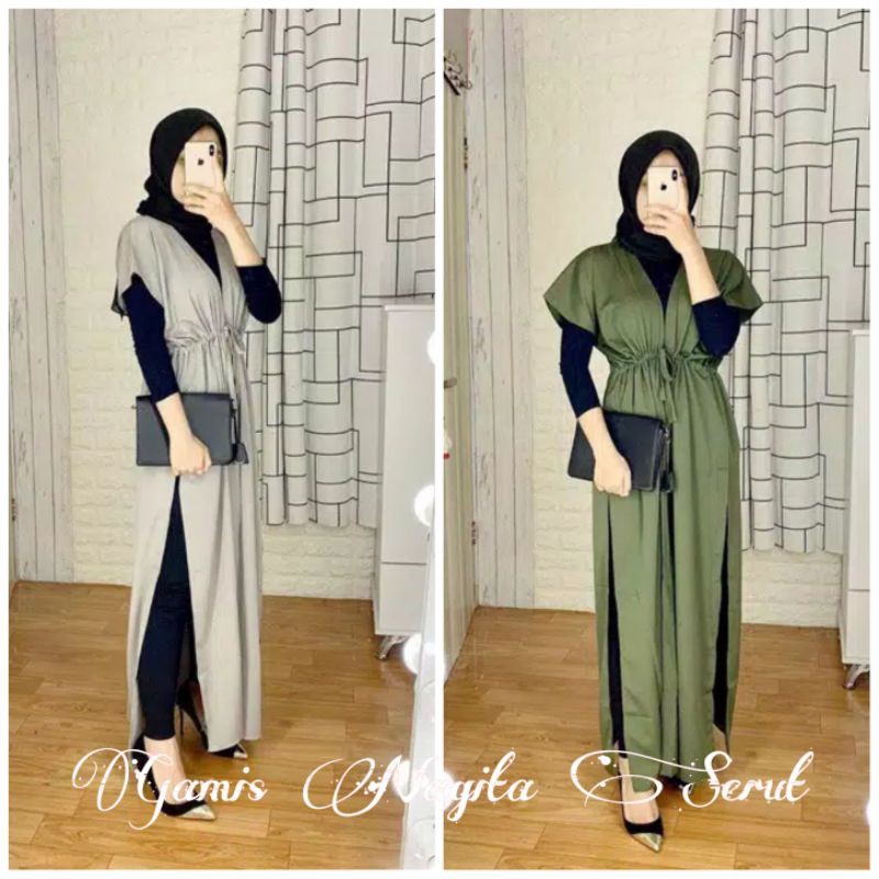 (NEW) GAMIS NAGITA SERUT MOSCREPE / GAMIS SERUT PINGGANG DRESS MUSLIM BELAHAN SAMPING BERTALI