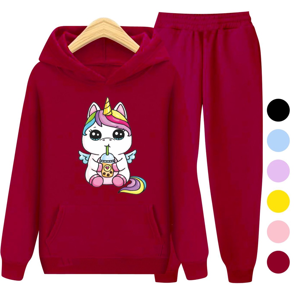 Setelan Sweater Anak + Celana RAINBOW PONY / Set Sweater Hoodie Anak Perempuan Kekinian Viral Terbaru