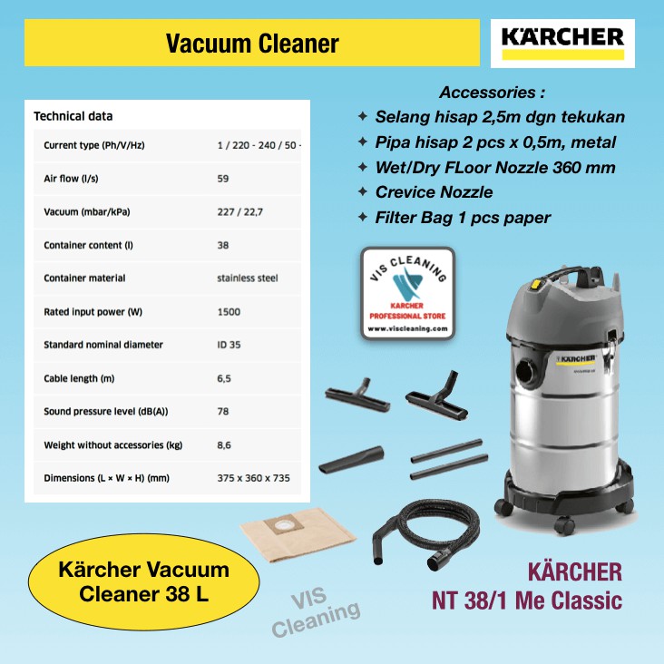 Vacuum Cleaner Karcher NT 38/1 Me Classic ( Wet &amp; Dry 38 Liter)